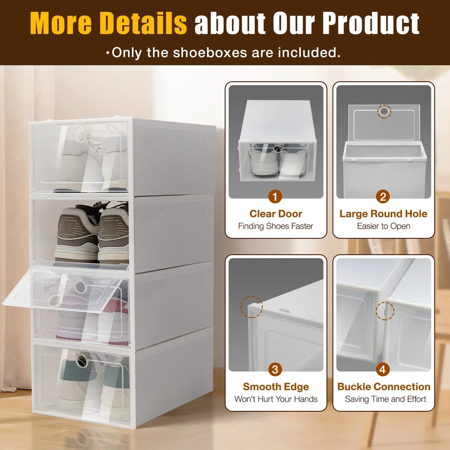 Foldable Plastic Shoe Storage Boxes With Clear Lids