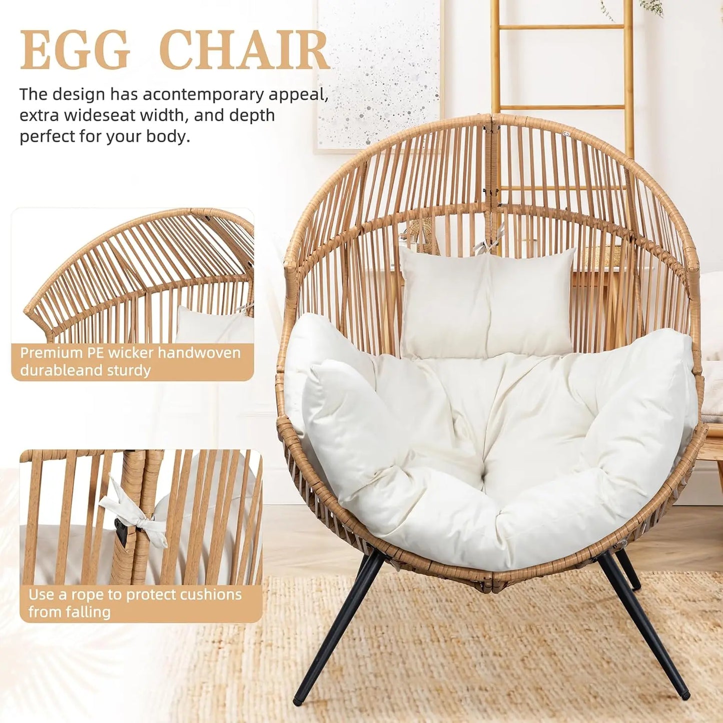 Vongrasig Outdoor Wicker Egg Chair With Cushion Patio