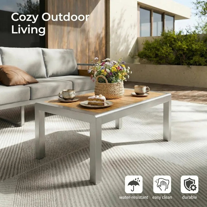 ZANDOR Aluminum Outdoor Patio Conversation Set 5 Piece Coffee Table