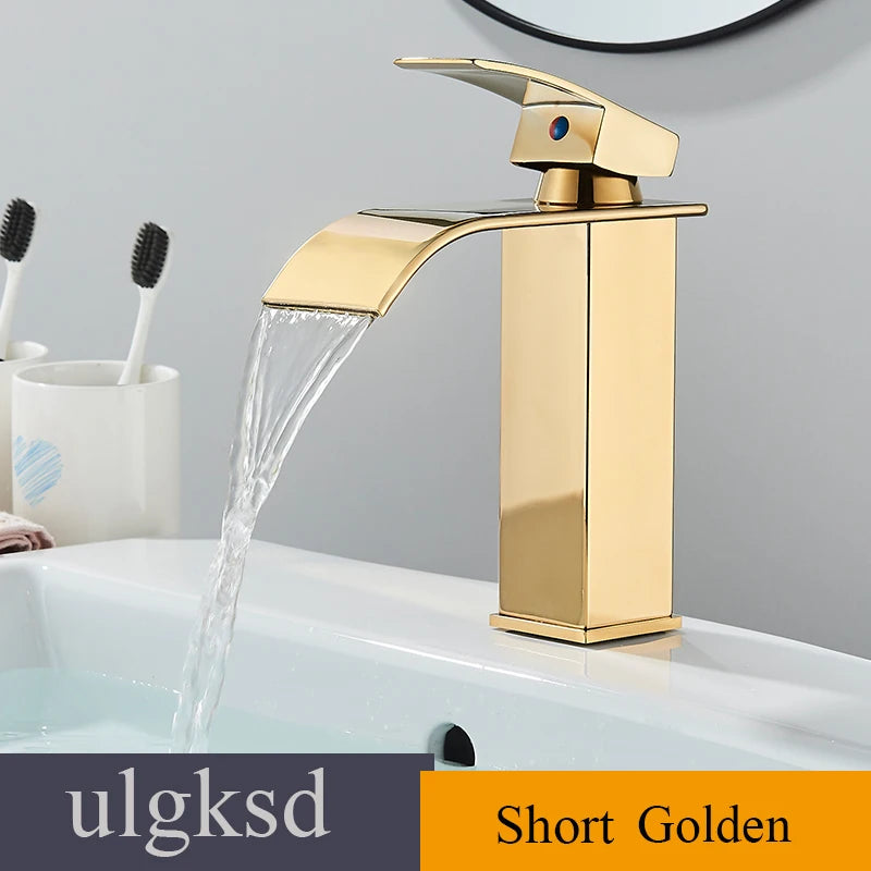 ulgksd Waterfall Bathroom Basin Sink Faucet Single Handle Hot And Cold Mixer
