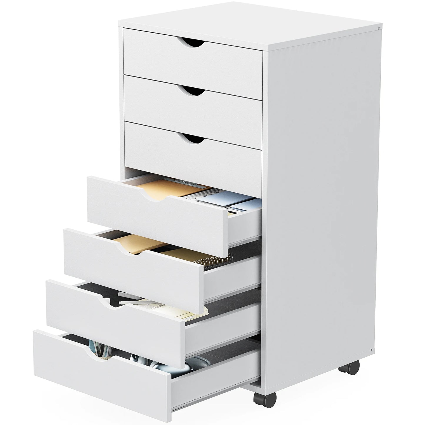 JHK 7 Drawer Chest Nightstand With Rolling Wood Storage Cabinet
