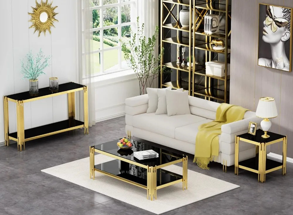 Modern Glass End Table With Glass Top And Mirror Legs