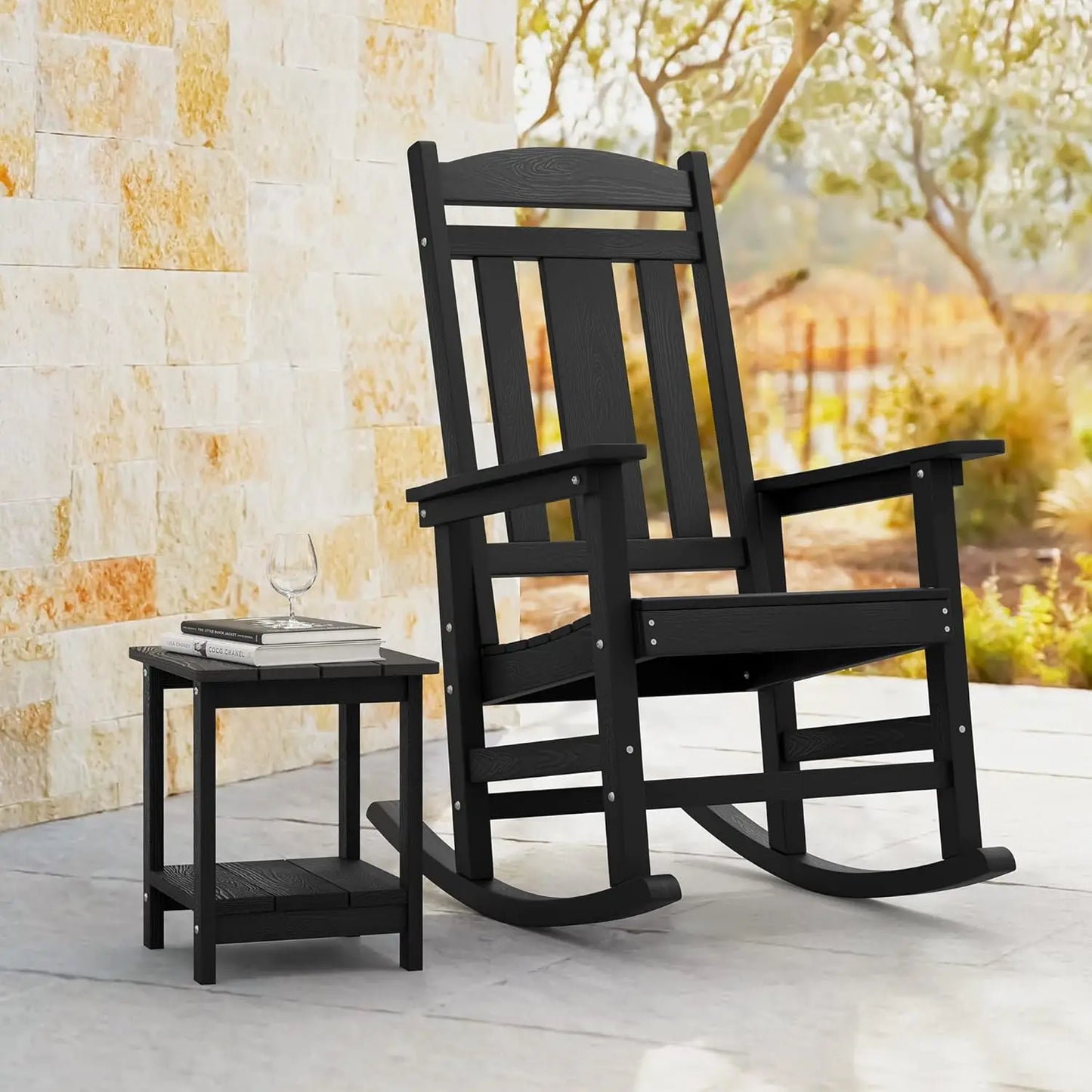 Outdoor Rocking Chairs Set of 2 Weather Resistant Plastic Rockers