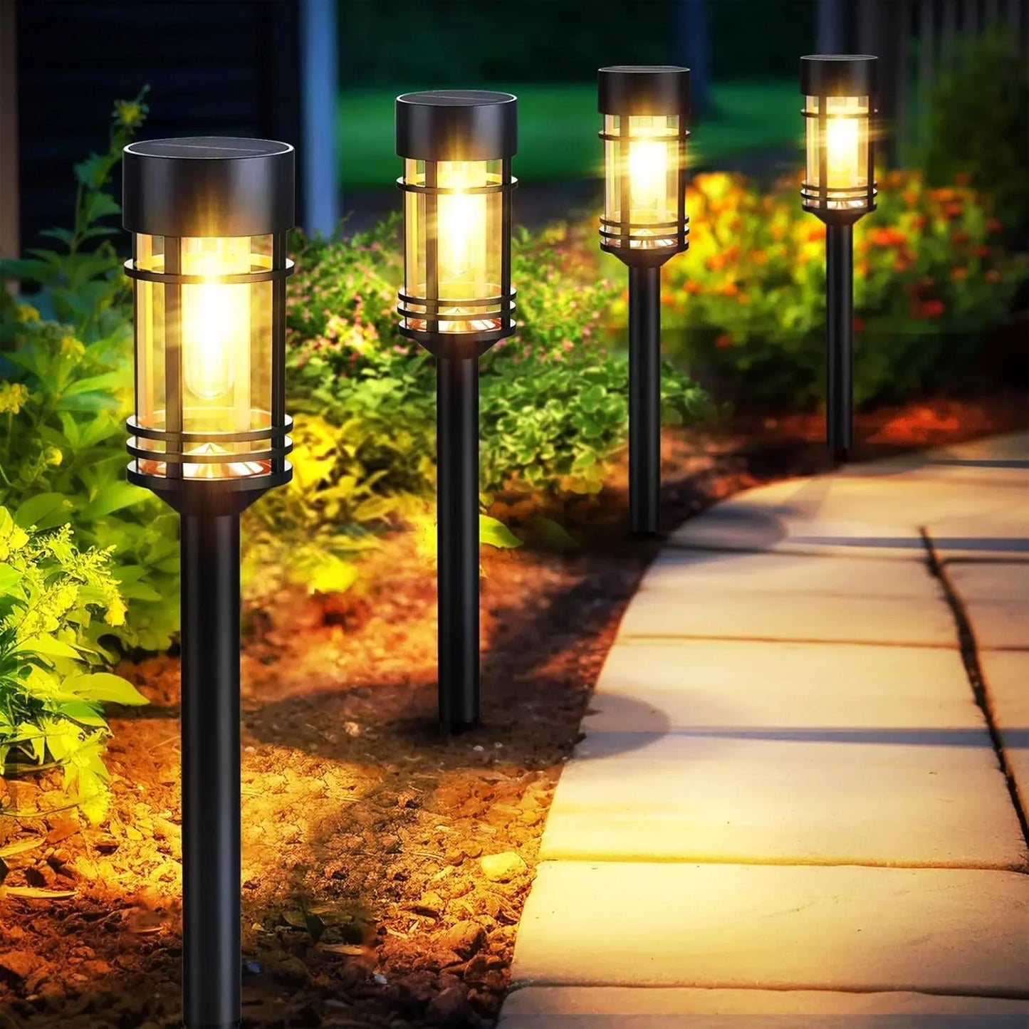 SZRSTH Outdoor Solar Street Lights 4 Pack Waterproof Landscape Lamps
