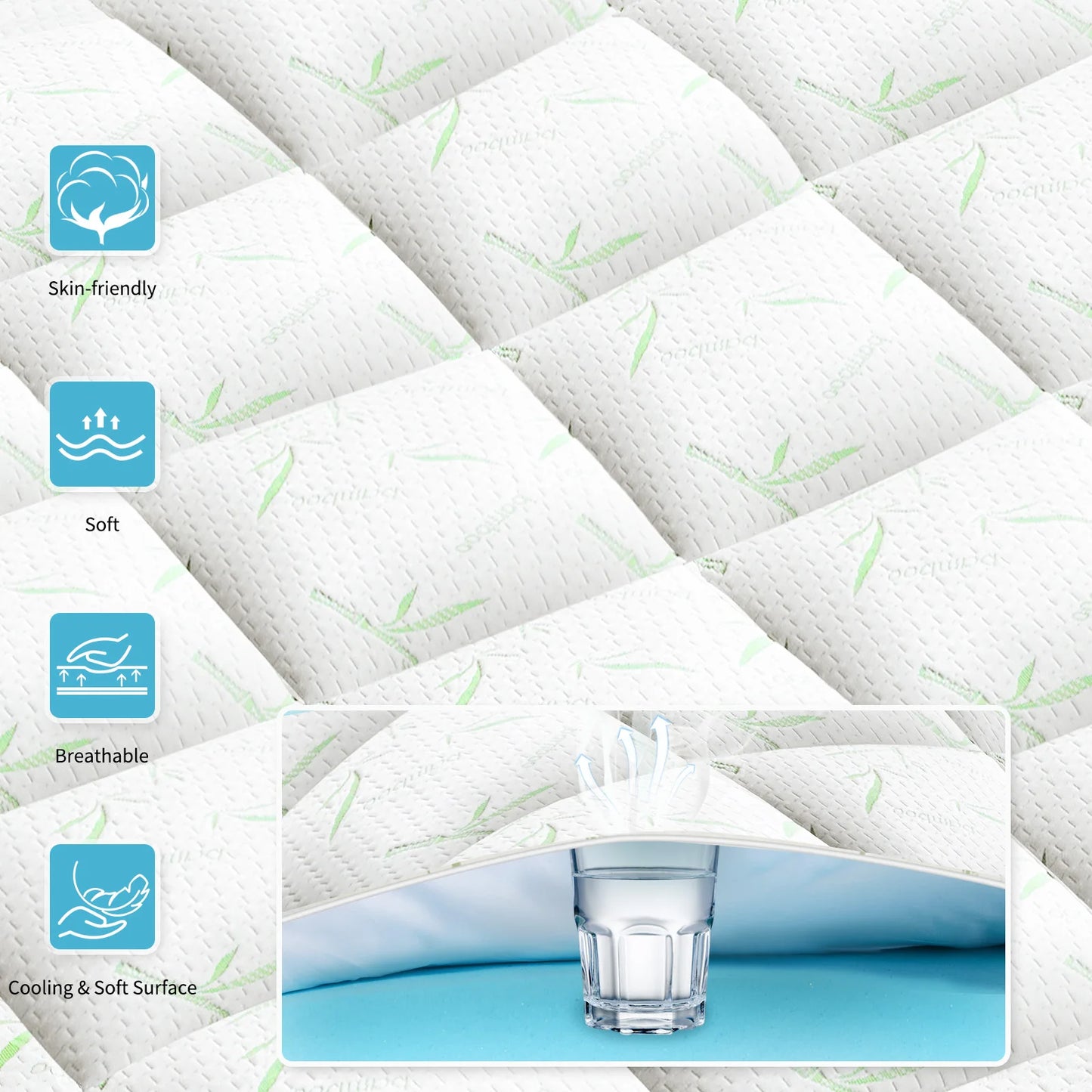 JHK Dual Layer Gel Memory Foam Mattress Topper Ventilated Cooling