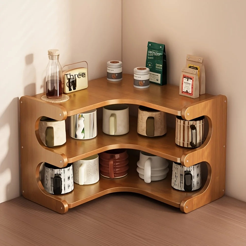 Bamboo Corner Desk Shelf Organizer For Books And Plants