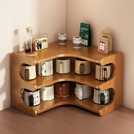 Bamboo Corner Desk Shelf Organizer For Books And Plants