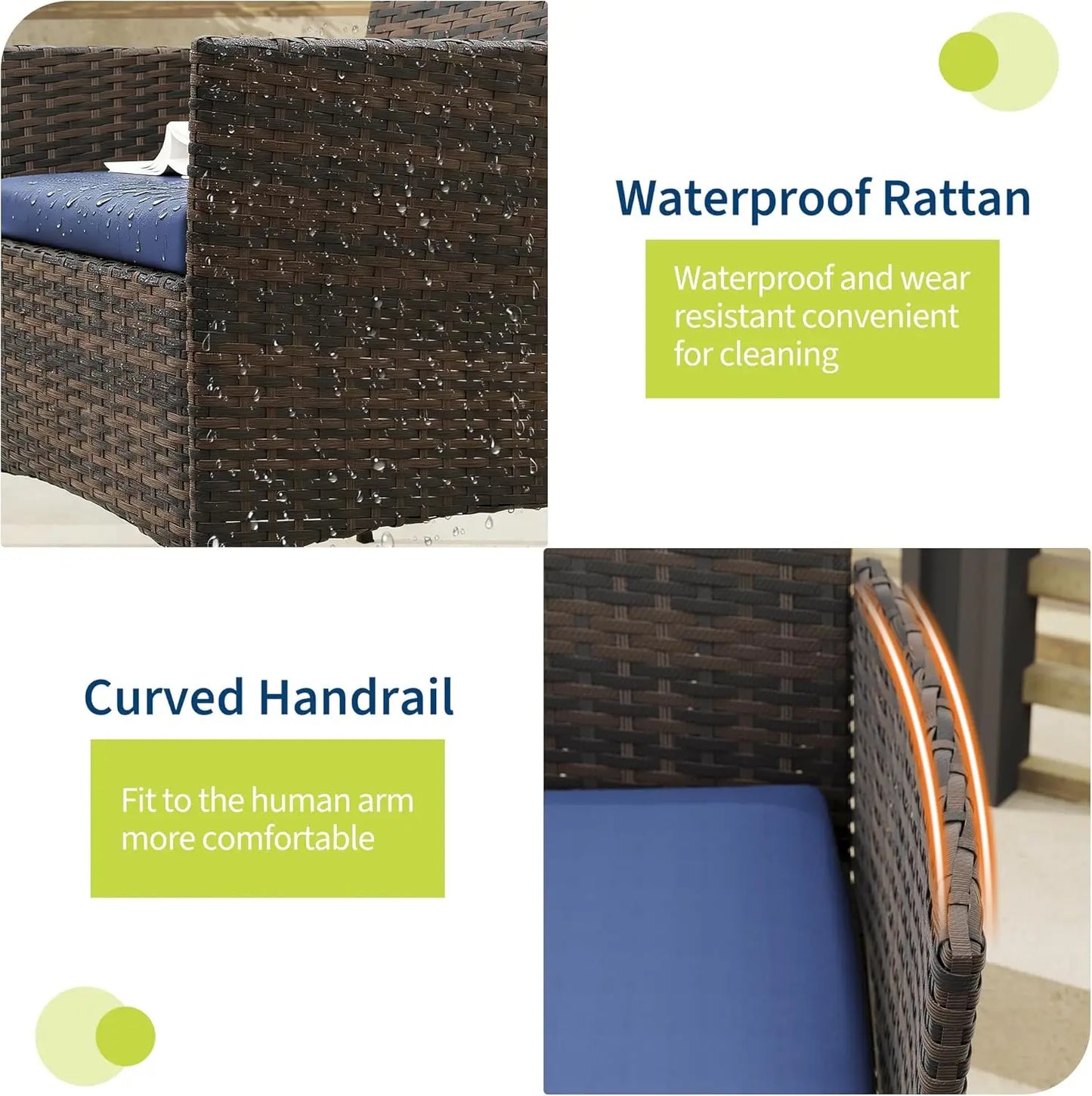 HiMISS Outdoor Patio Furniture Set Rattan Chairs And Glass Table
