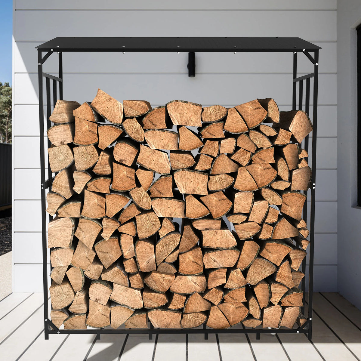 Heavy Duty Metal Firewood Rack with Protective Top Cover