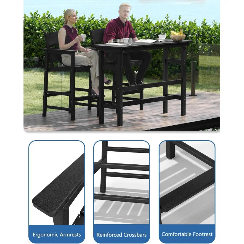 FOOWIN All Weather Outdoor Bar Height Table And Chairs Set