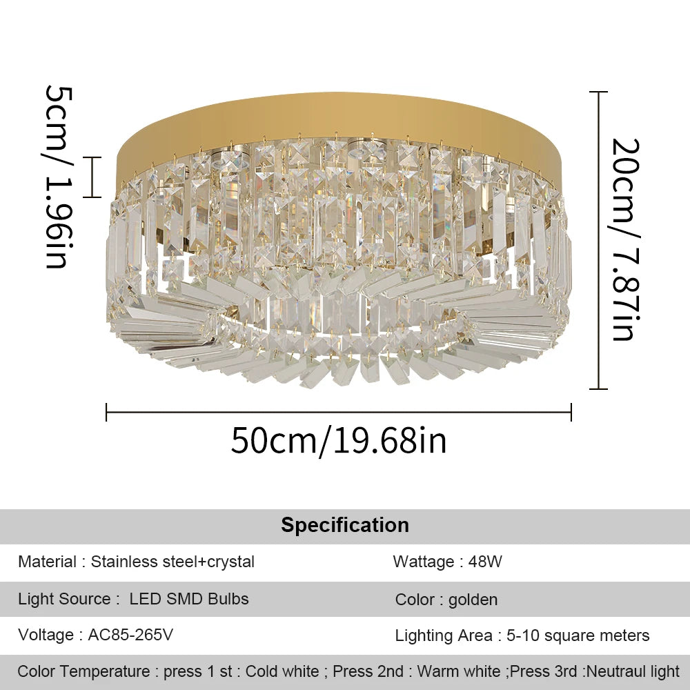 VETRULUS Crystal Ceiling Lamp for Living Room Modern Chandelier