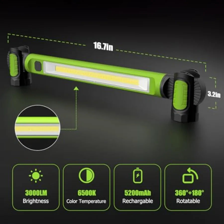Rechargeable 3000LM Mechanic Work Light, Magnetic, Portable SOS