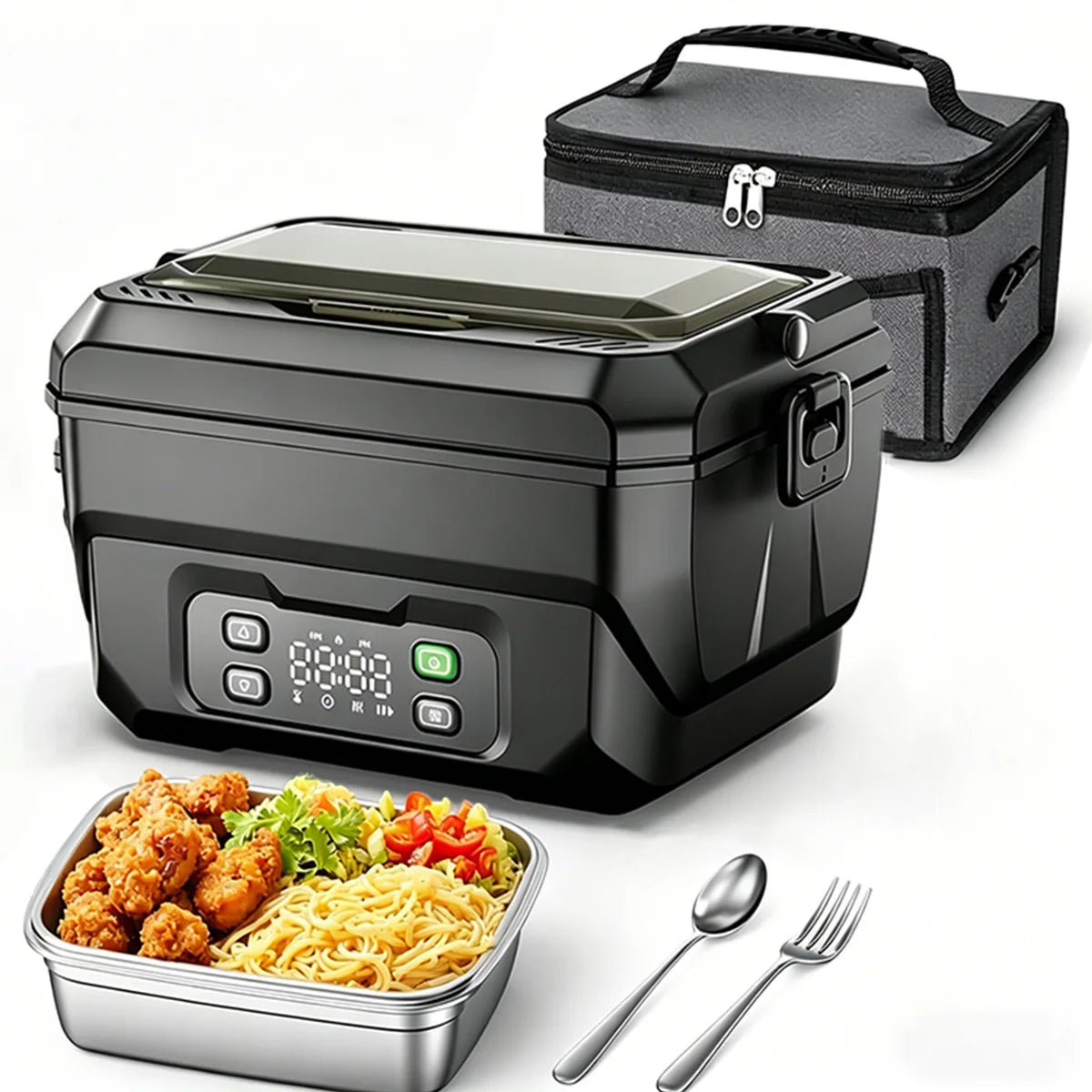 USB Rechargeable Electric Heating Lunch Box With Display Timer