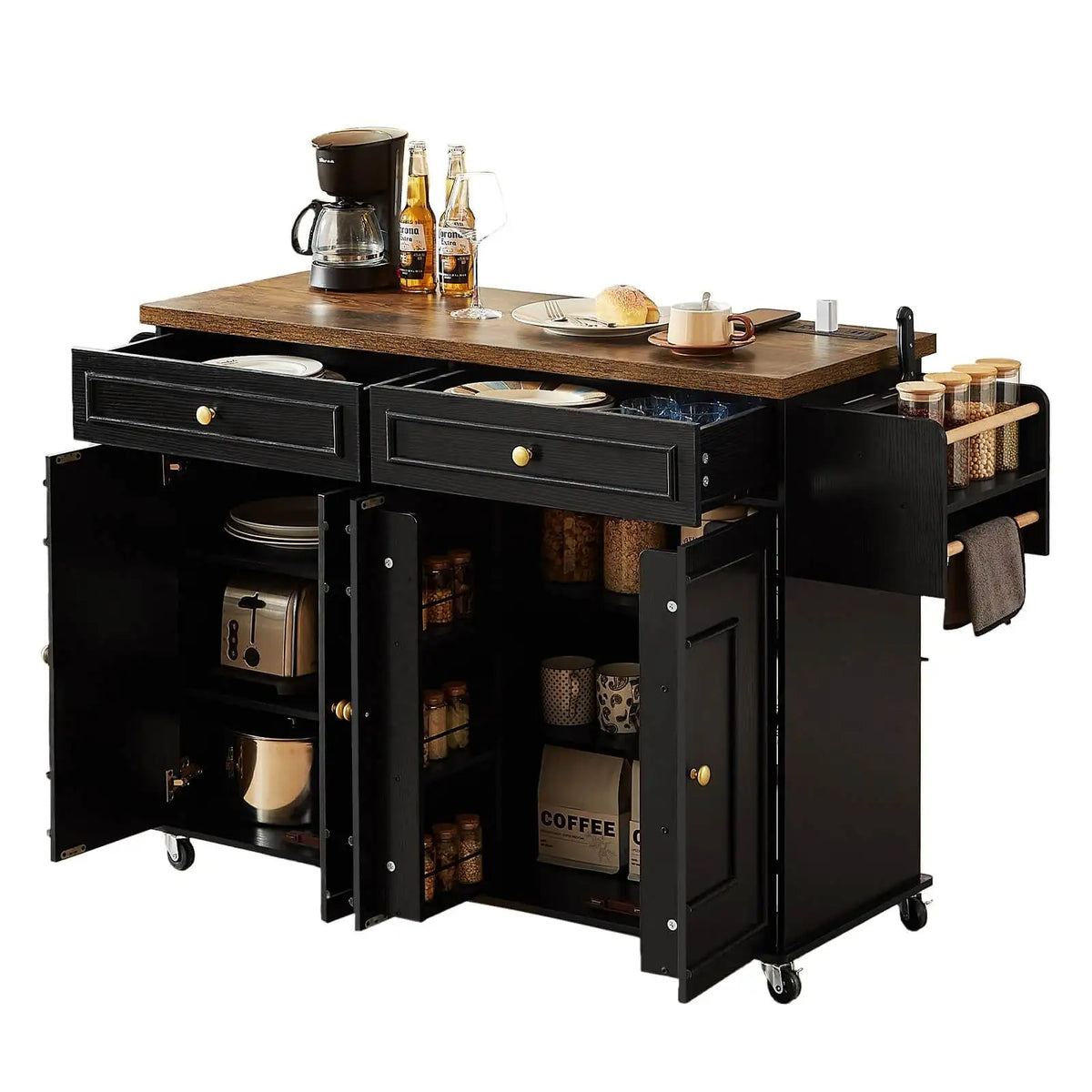Rolling Kitchen Island With Drop Leaf And Power Outlet