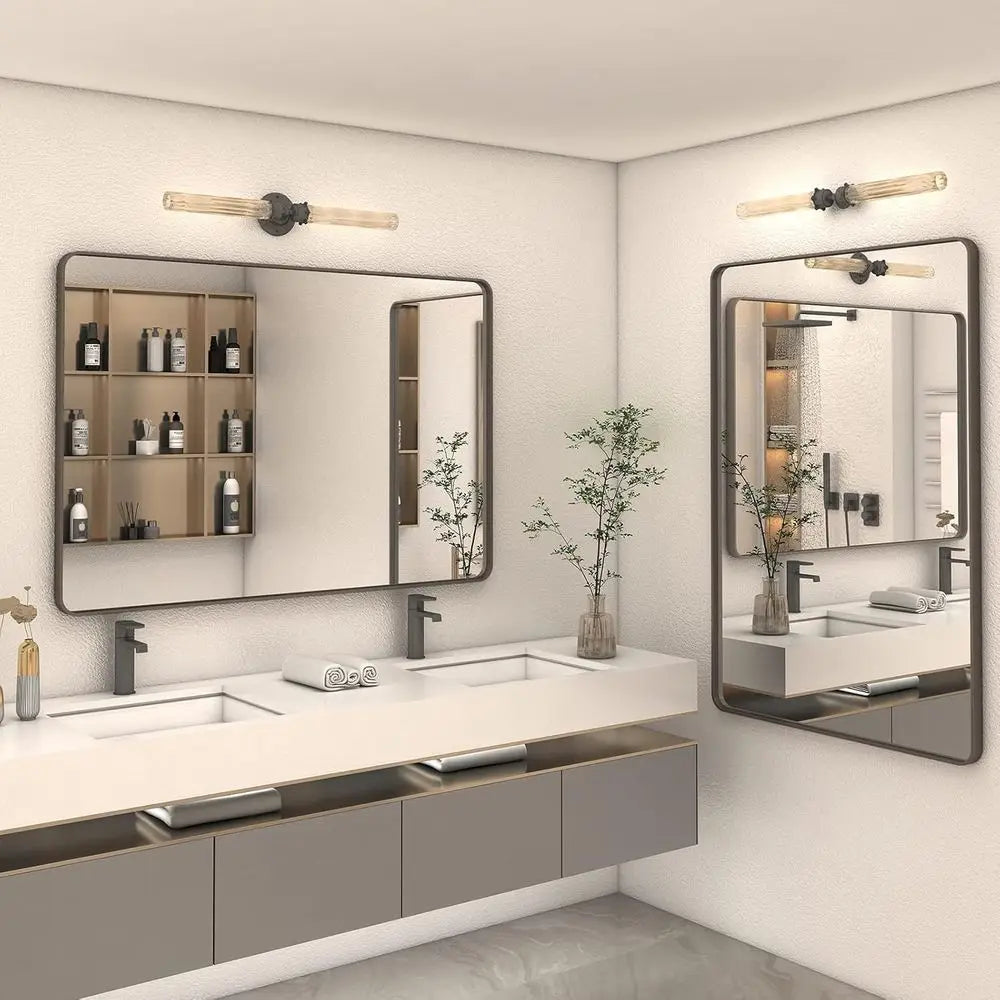 Rectangular Bathroom Mirror With Brushed Metal Finish