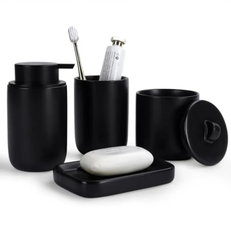 Ceramic Bathroom Vanity Accessories Set Soap Dispenser Toothbrush Holder