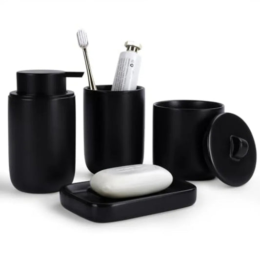 Ceramic Bathroom Vanity Accessories Set Soap Dispenser Toothbrush Holder