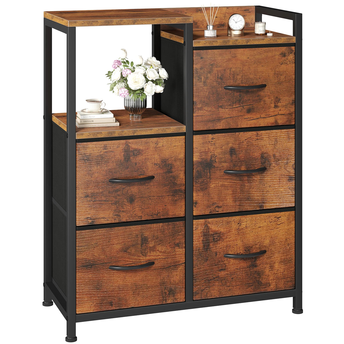 JHK Fabric Drawer Storage Chest With Raised Shelf TV Stand