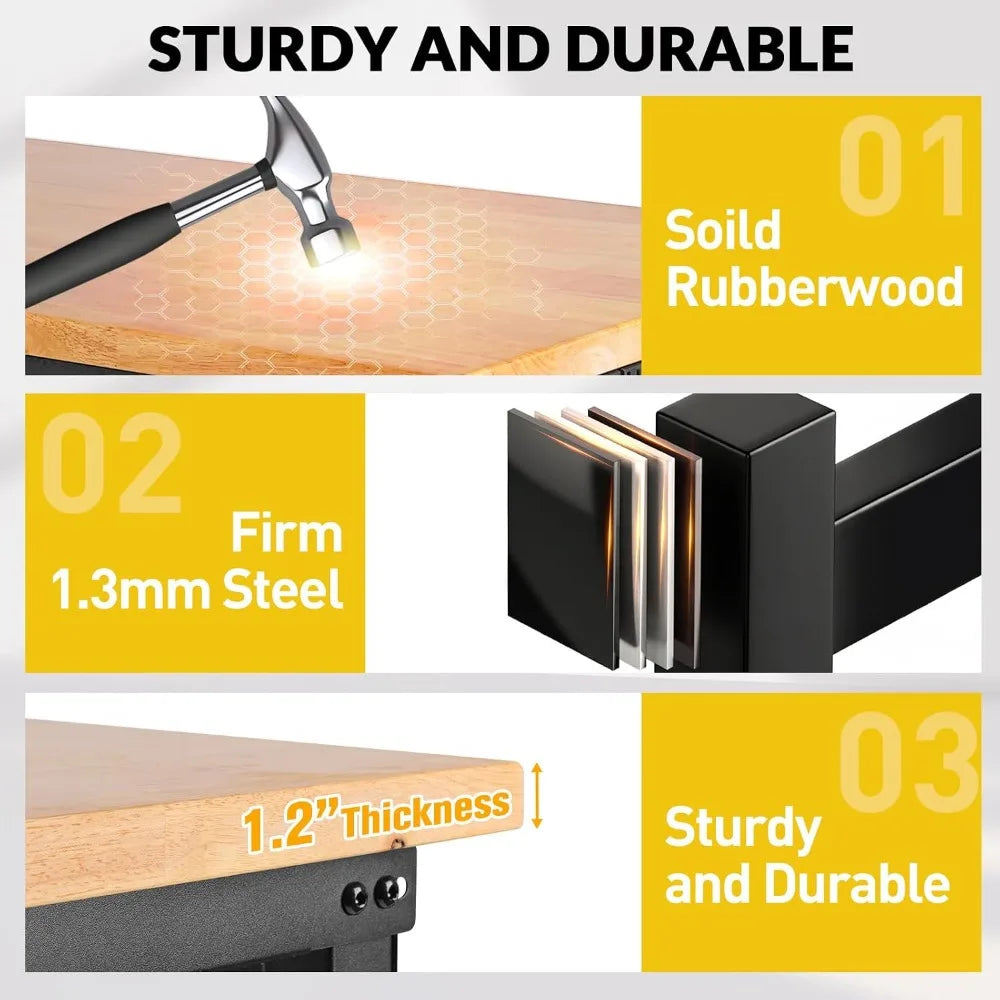 Heavy Duty Adjustable Workbench With Drawers, Power Outlet And Pegboard