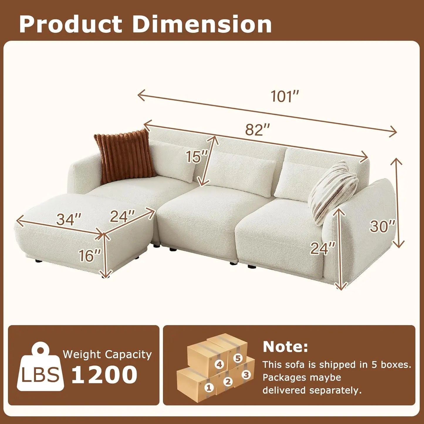 L Shaped Modular Sectional Couch Convertible Cloud Sofa Removable Ottoman