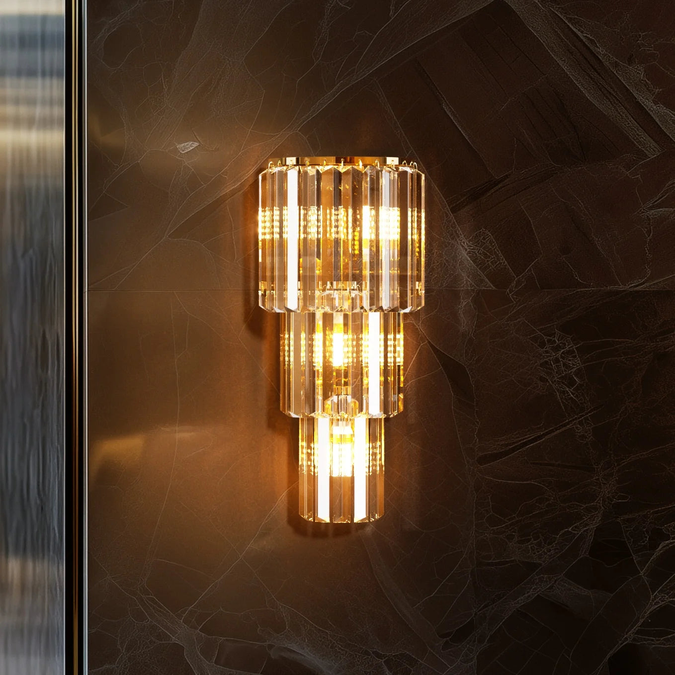 LUVODI Crystal Wall Lamp 3 Layer Sconce With E14 LED