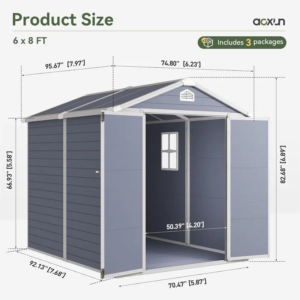 Outdoor Plastic Storage Shed With Window And Lockable Door