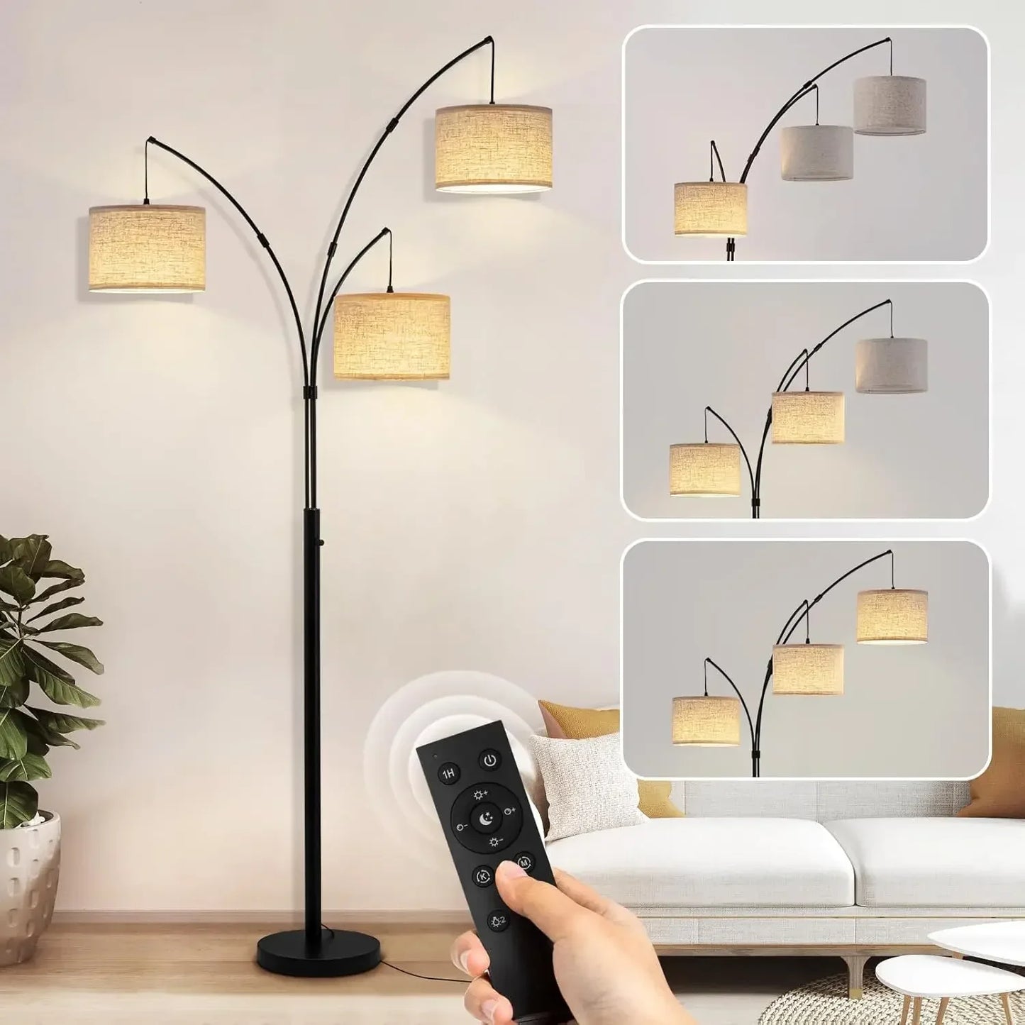 Arc Floor Lamp With Remote, 3 Color Temperatures, Dimmable