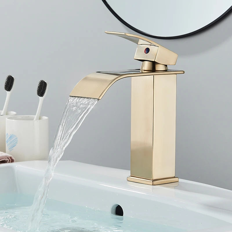 ulgksd Waterfall Bathroom Basin Sink Faucet Single Handle Hot And Cold Mixer