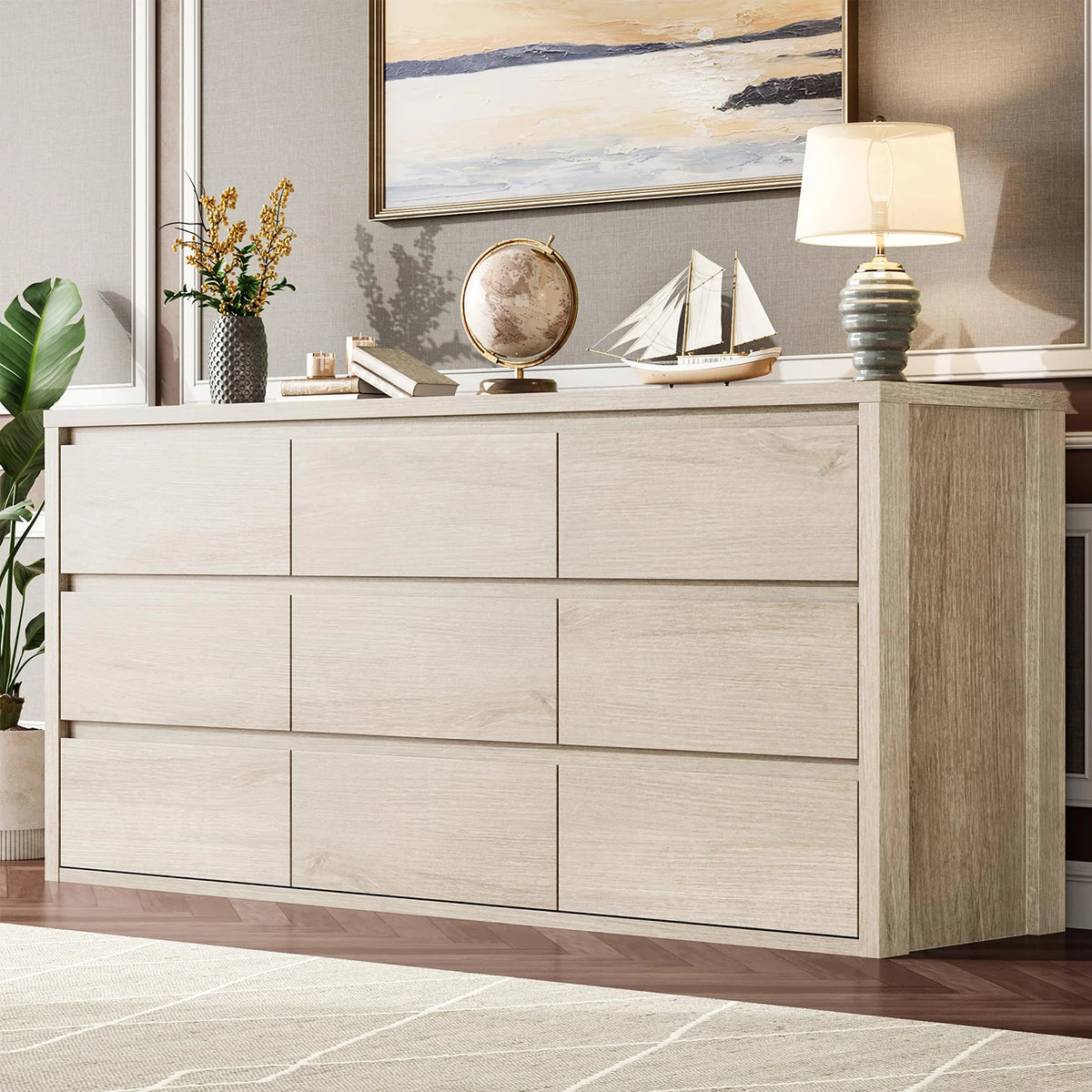 Acekool Modern Handleless Wood Chest Of Drawers With Spacious Storage
