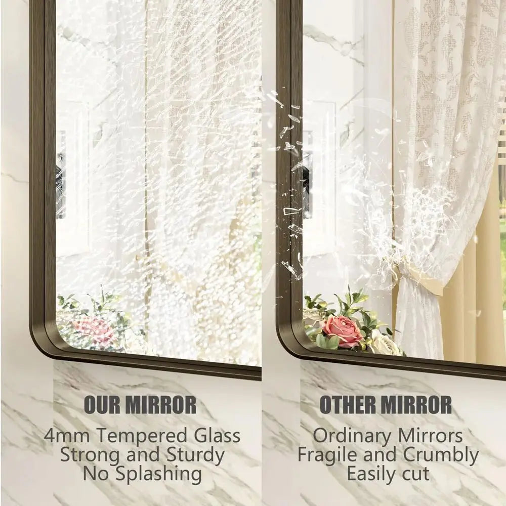 Rectangular Bathroom Mirror With Brushed Metal Finish
