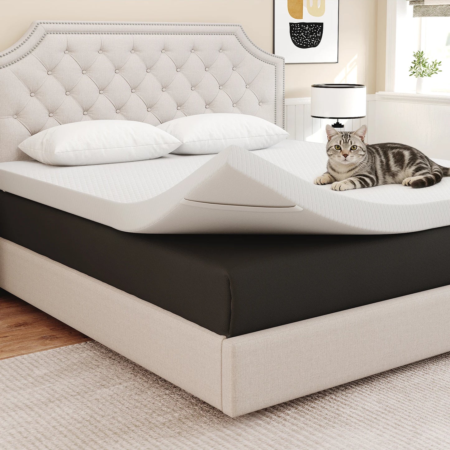 JHK Gel Infused Memory Foam Mattress Topper With Cooling Fabric Cover