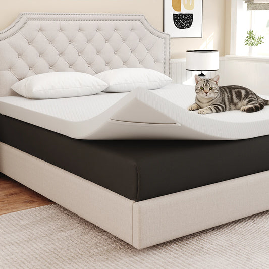 JHK Gel Infused Memory Foam Mattress Topper With Cooling Fabric Cover