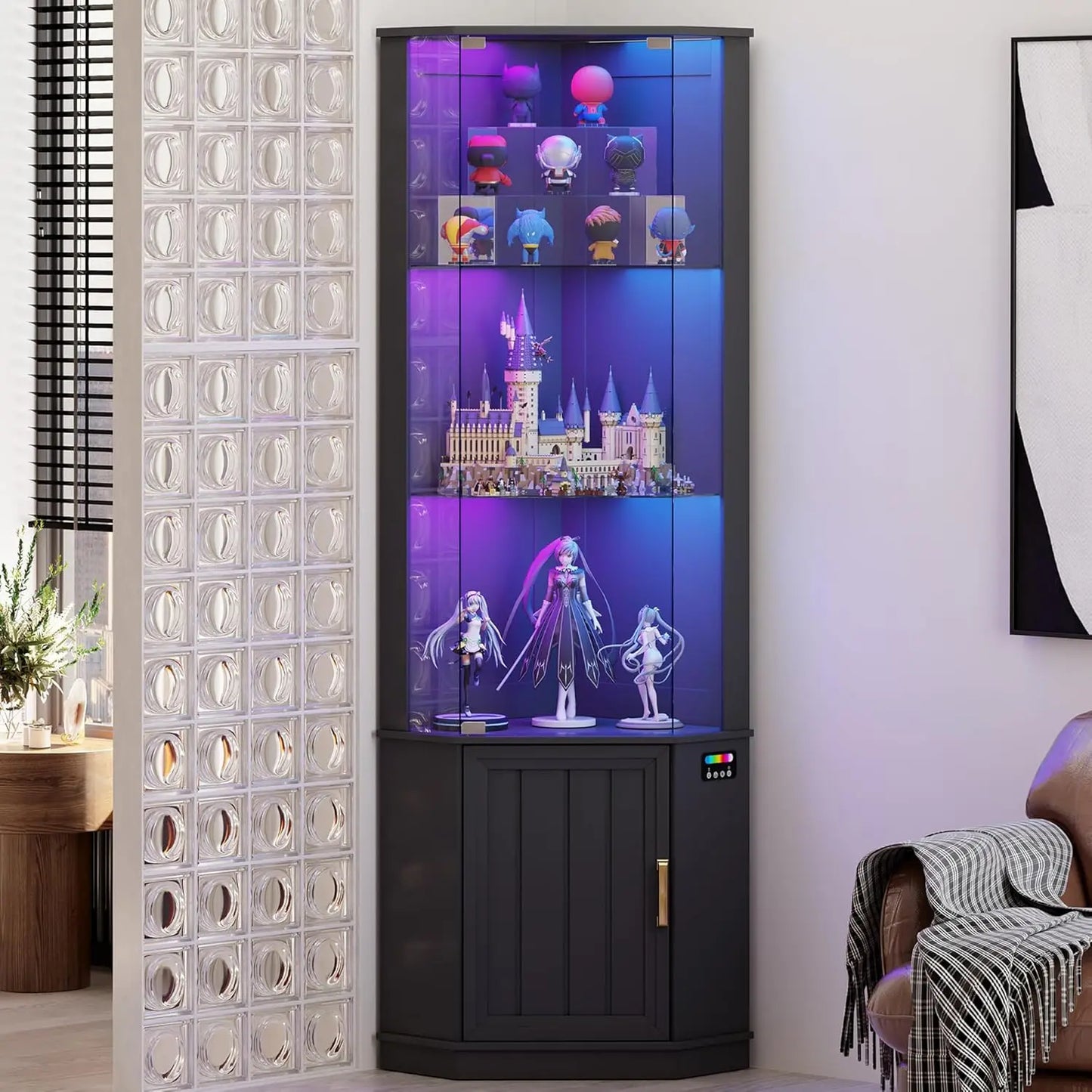 Corner Display Cabinet With RGB Lighting Five Tier Curio Cabinet