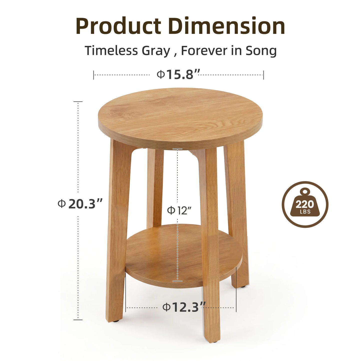 JHK Wood Round Side Tables Two Tier With Storage Shelf