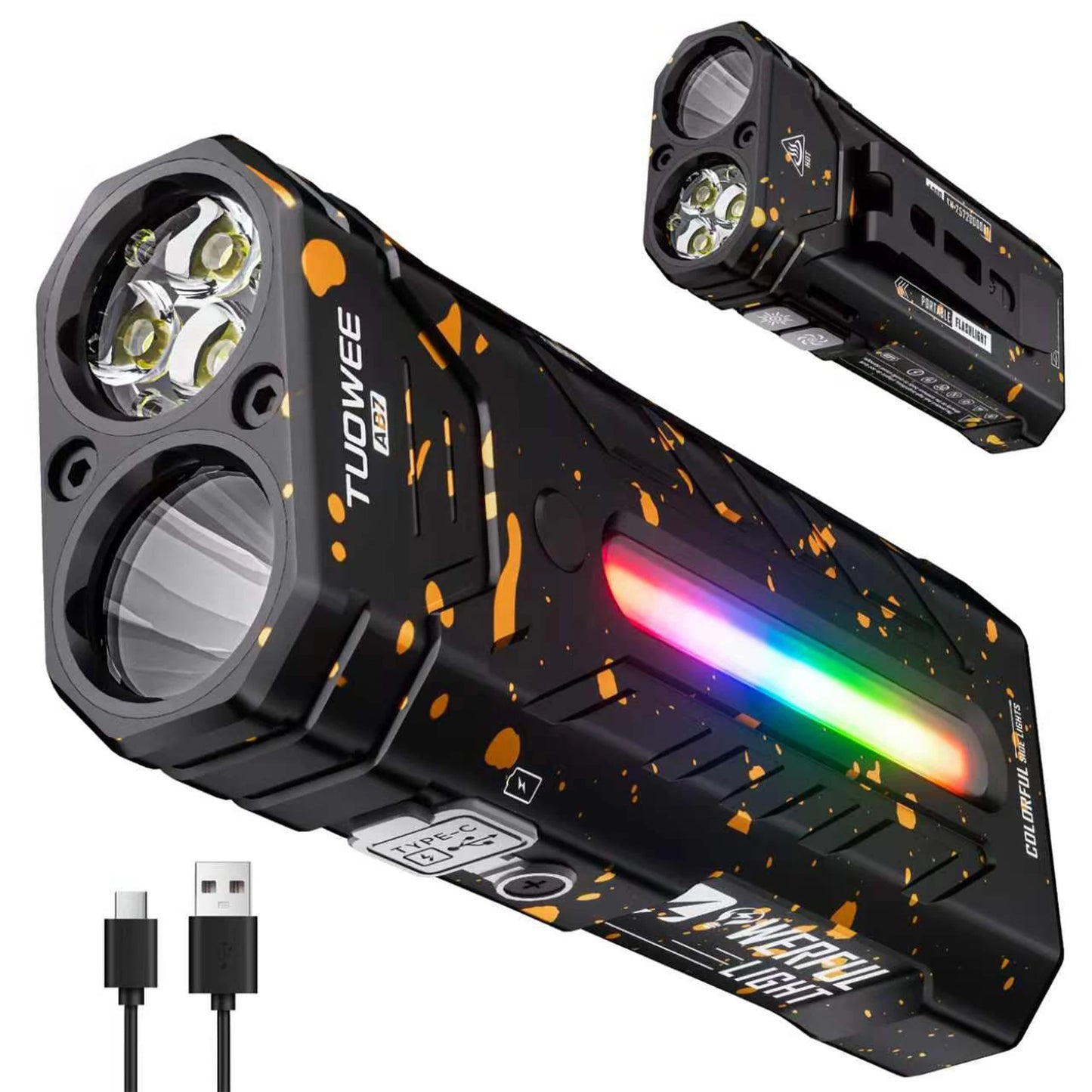 Rechargeable Magnetic LED Flashlight With RGB Modes For Camping Use