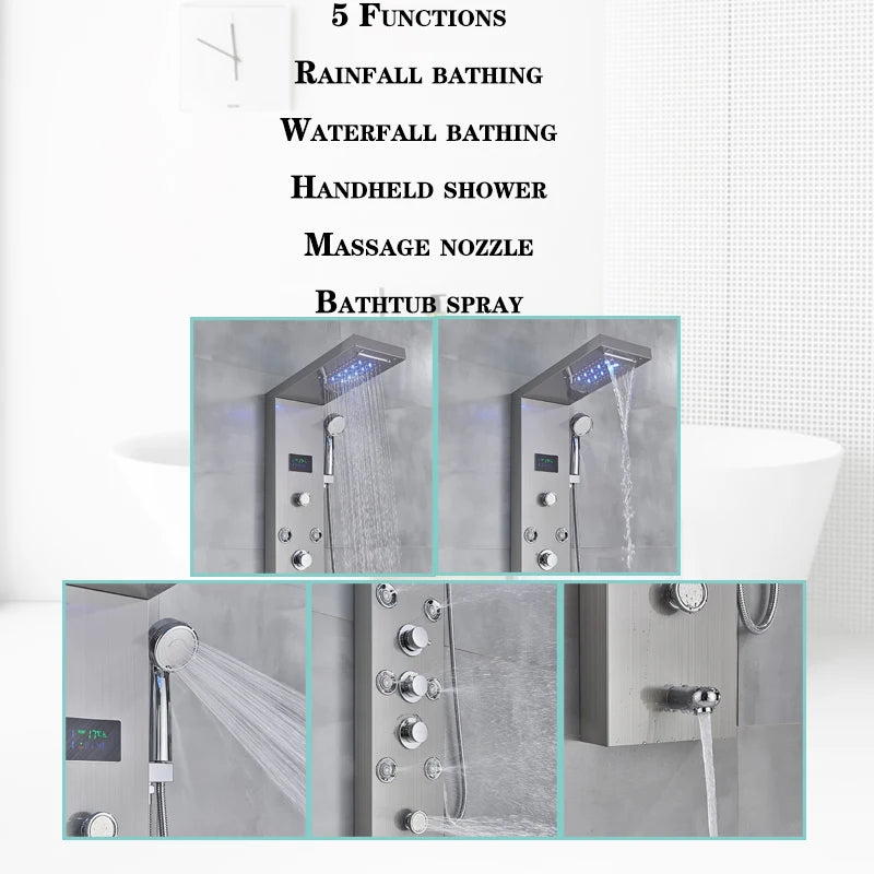 Wanmivezlo LED Bath Shower Faucet Set With Rainfall Panel System