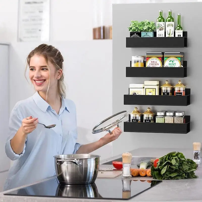 Magnetic Refrigerator Spice Rack Organizer Stainless Steel 4 Pack