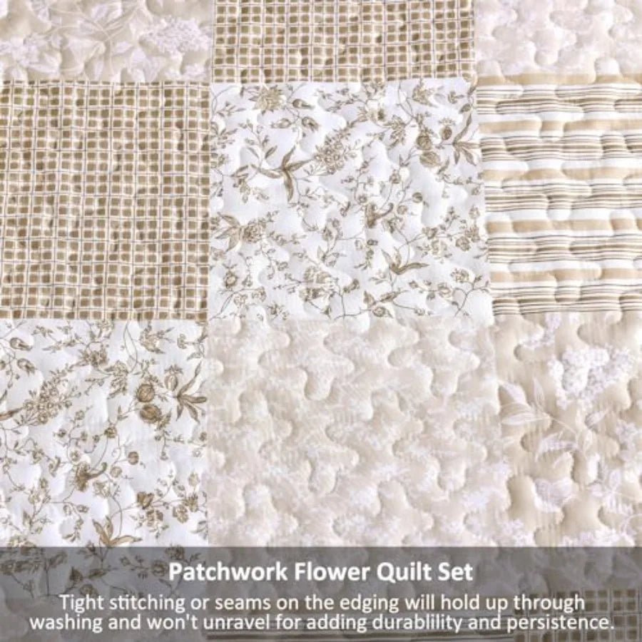 Boho Quilt Set Patchwork Reversible Microfiber Bedding