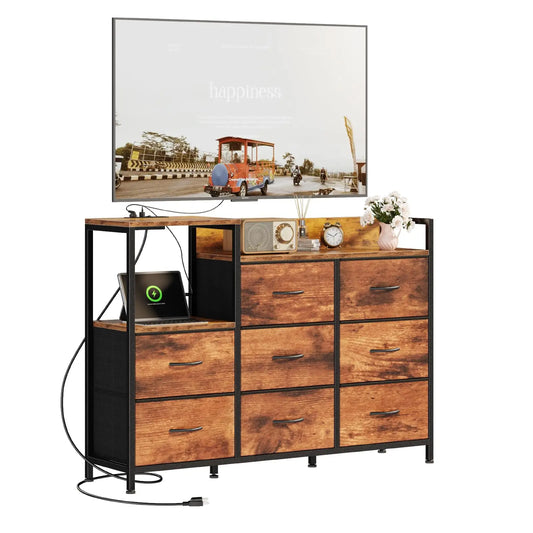 JHK TV Stand Cabinet With Eight Fabric Drawers And Charging