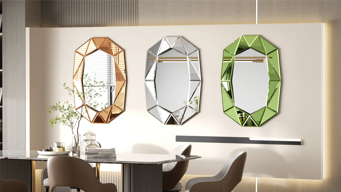 Wisfor Irregular Silver Glass Wall Mirror With Beveled Diamond Edge Living Room