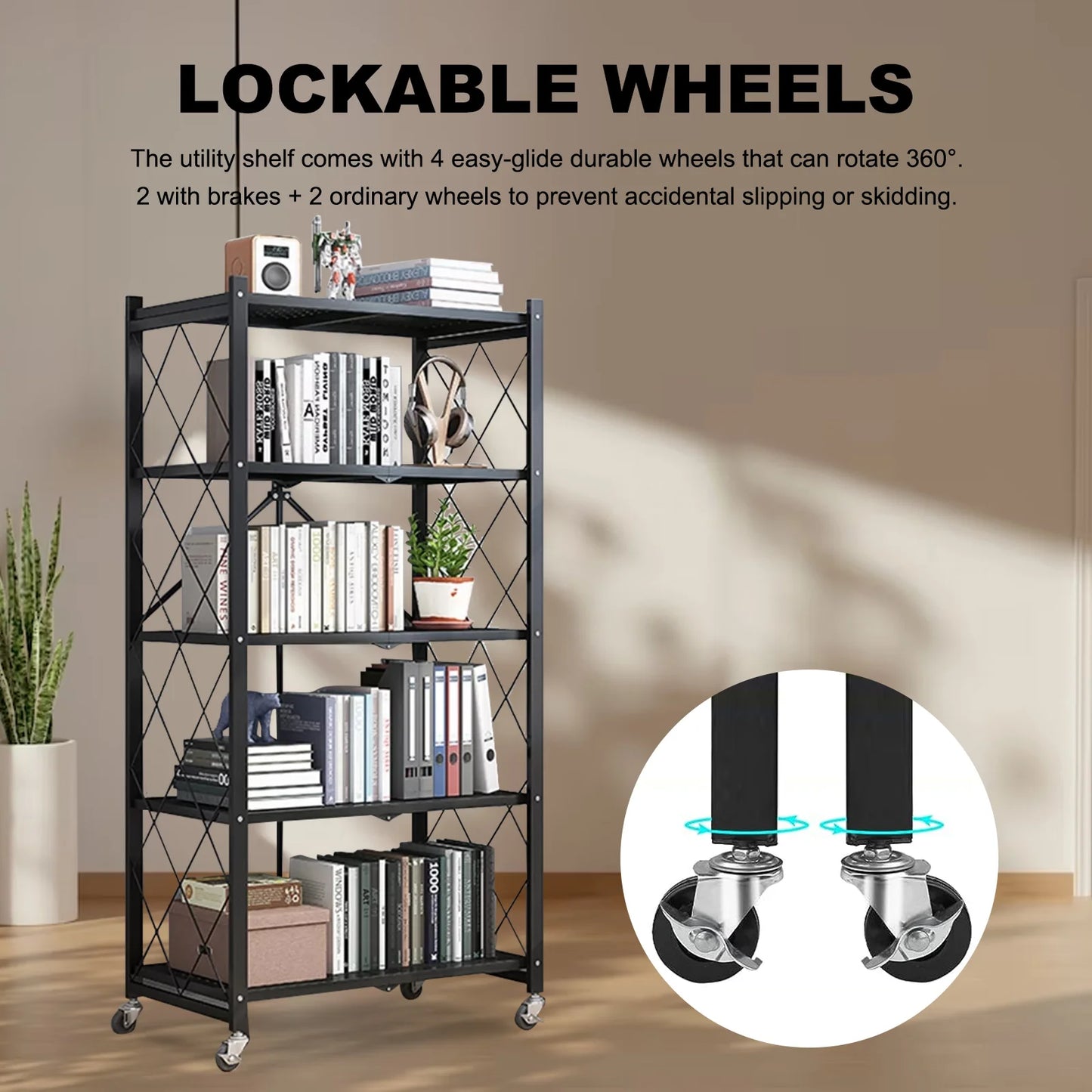 Five Tier Metal Storage Shelving Unit With Wheels Heavy Duty