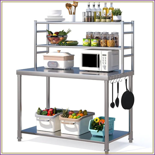 Stainless Steel Prep Table with Two Tier Shelf Workbench