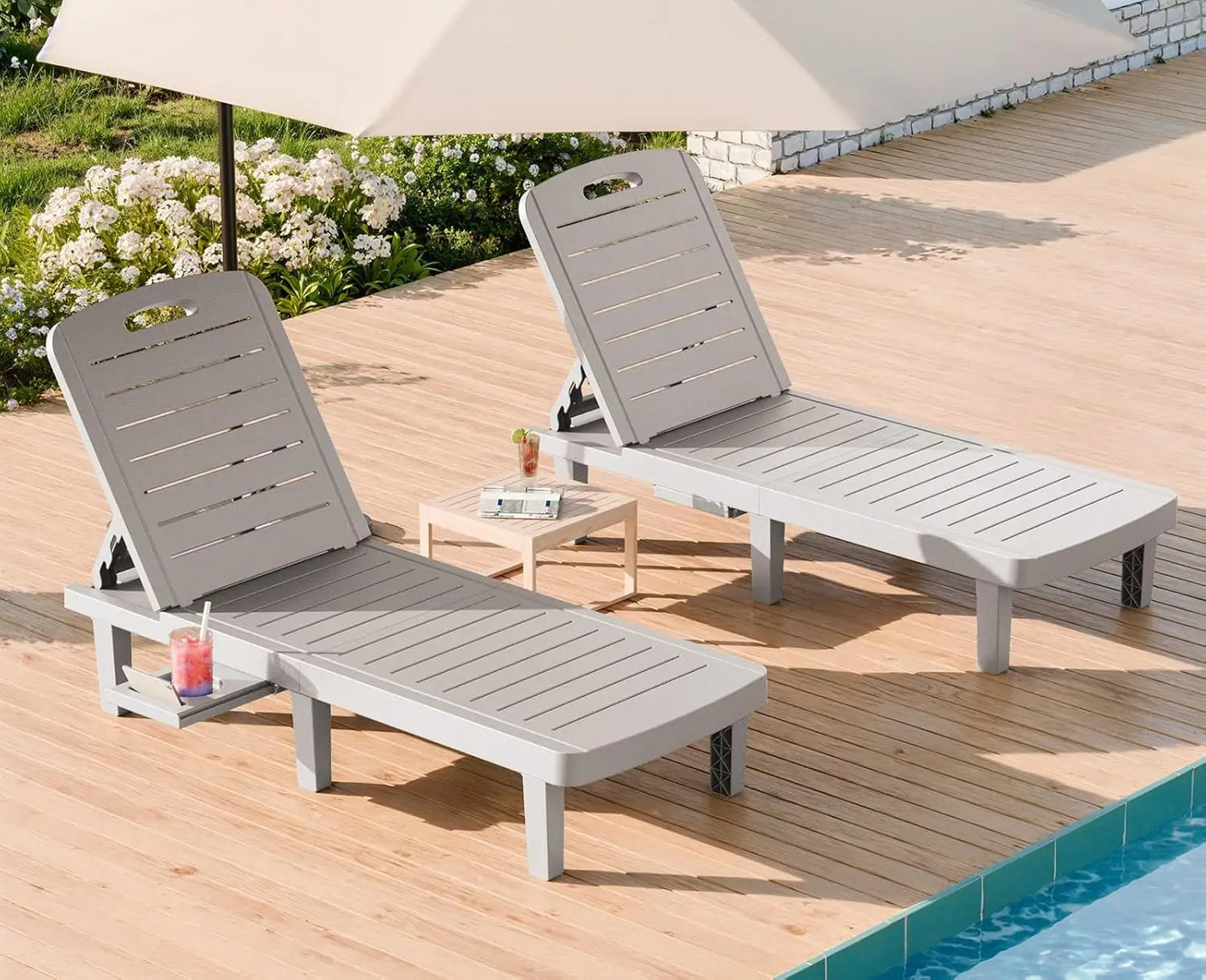 Outdoor Resin Chaise Lounge Chair Set Waterproof Adjustable 2 Pack