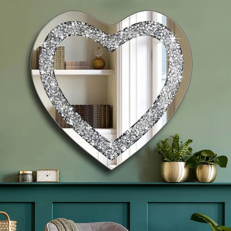 Diamond Heart Shaped Silver Crystal Wall Mirror Decoration
