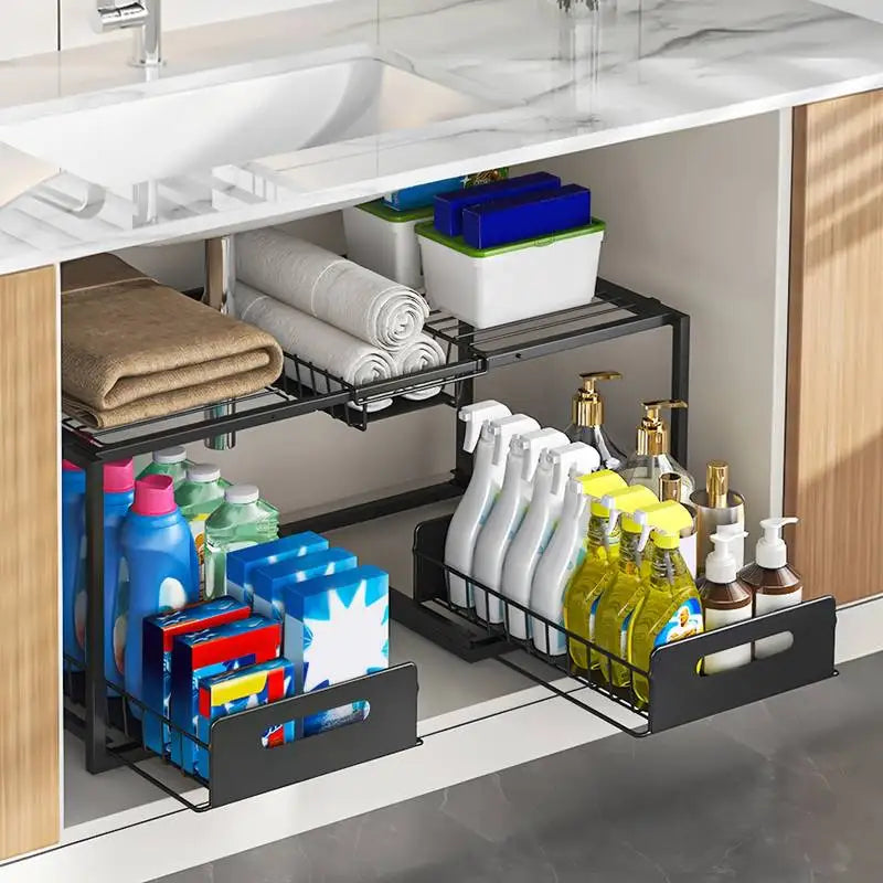 Under Sink Sliding Storage Organizer With 2 Drawers