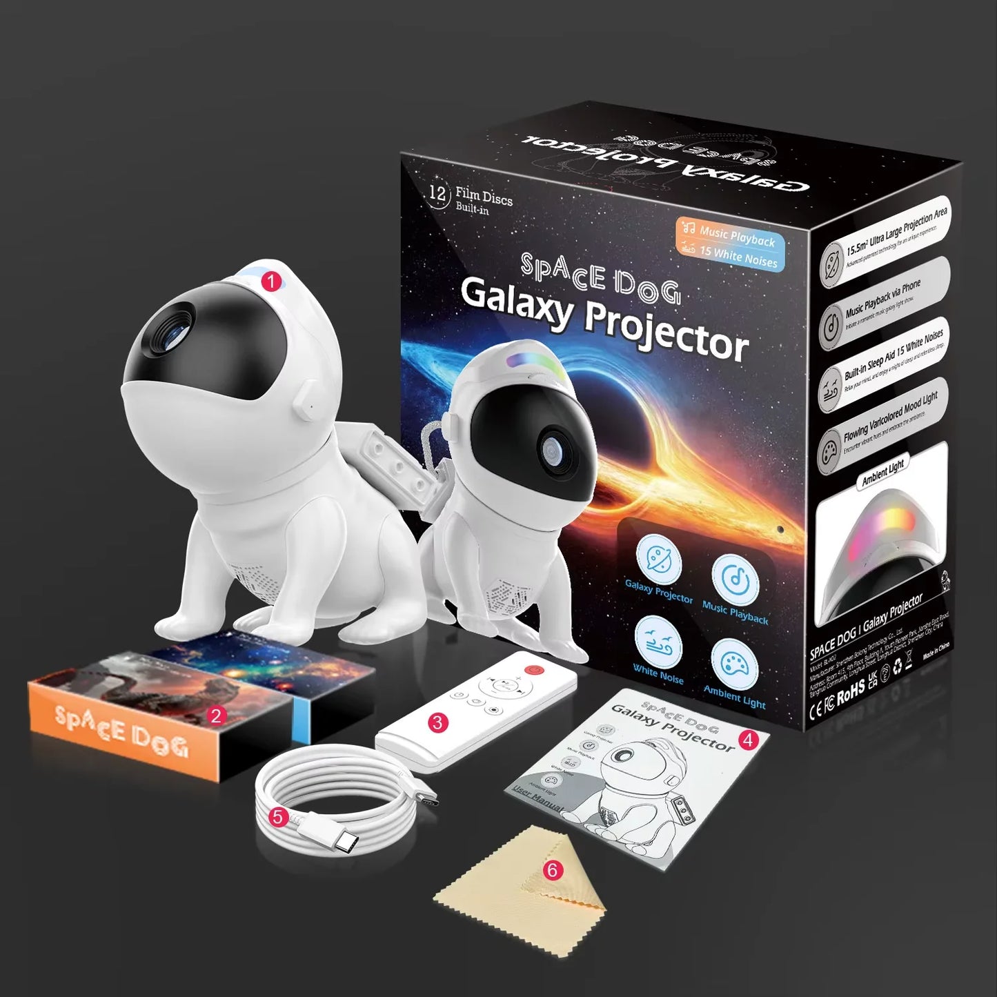 AUSYLE Star Projector Space Dog Night Light With Galaxy Discs