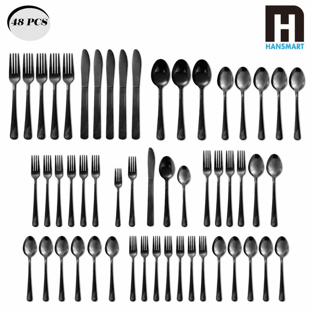 HANSMART Stainless Steel Dishwasher Safe Flatware Set With Wave Handles