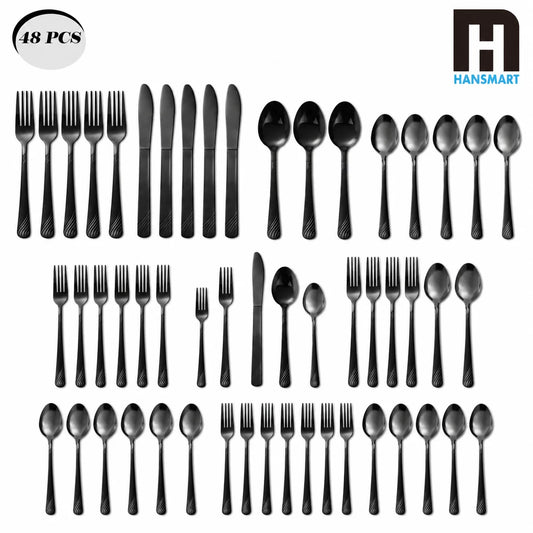 HANSMART Stainless Steel Dishwasher Safe Flatware Set With Wave Handles