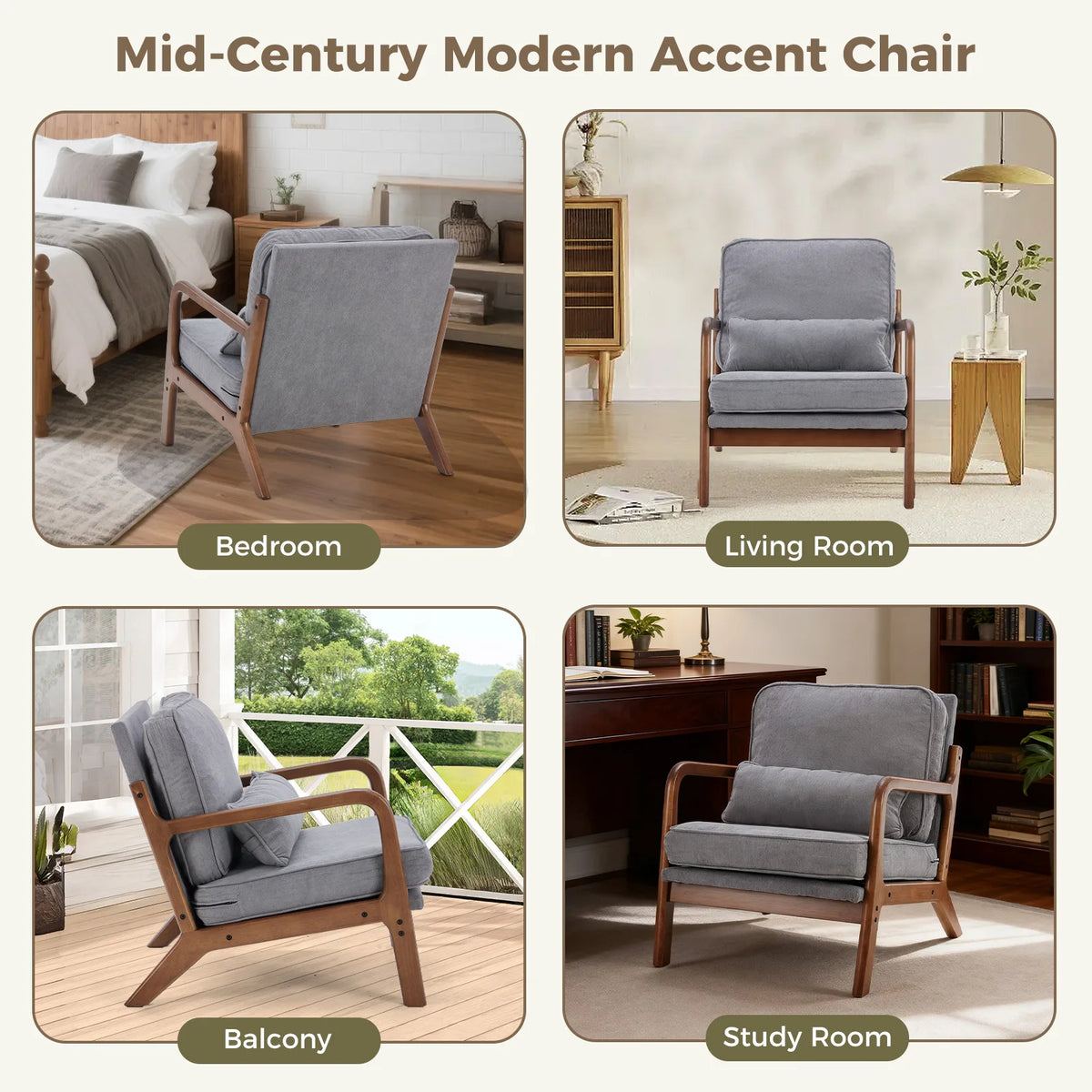 JHK Modern Mid Century Accent Chair With Arms And Cushion