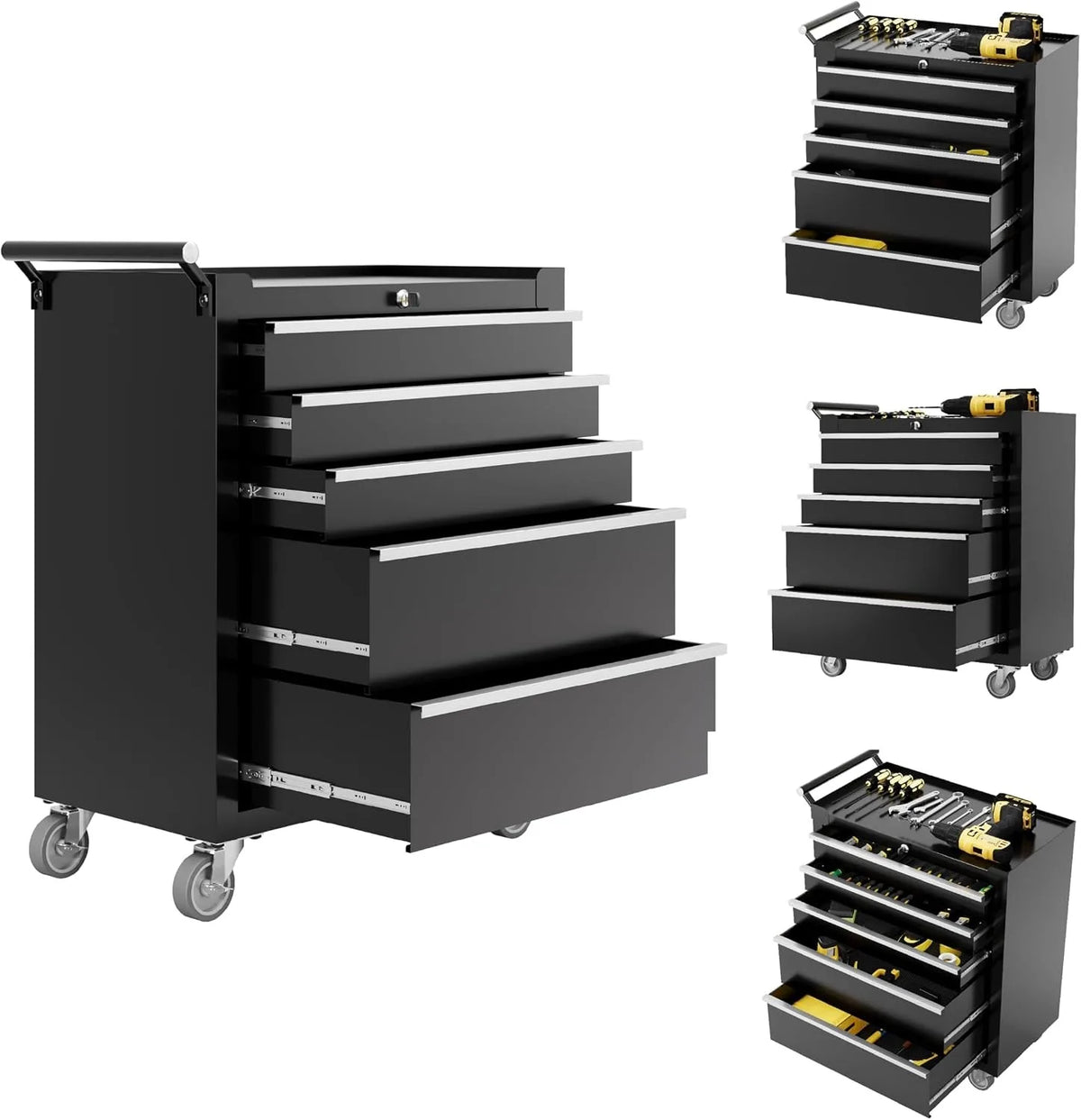 Five Drawer Rolling Tool Chest With Lock And Mobile Storage